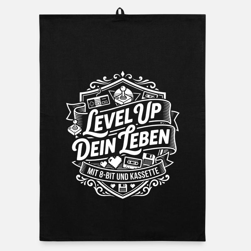 Level Up Dein Leben 8-Bit Kassette Organic Geschirrtuch