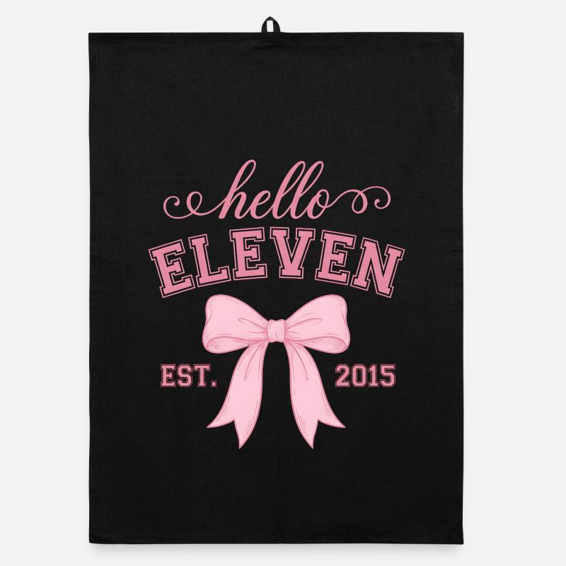 Hello Eleven Est 2015 Pink Bow Design Organic dish towel