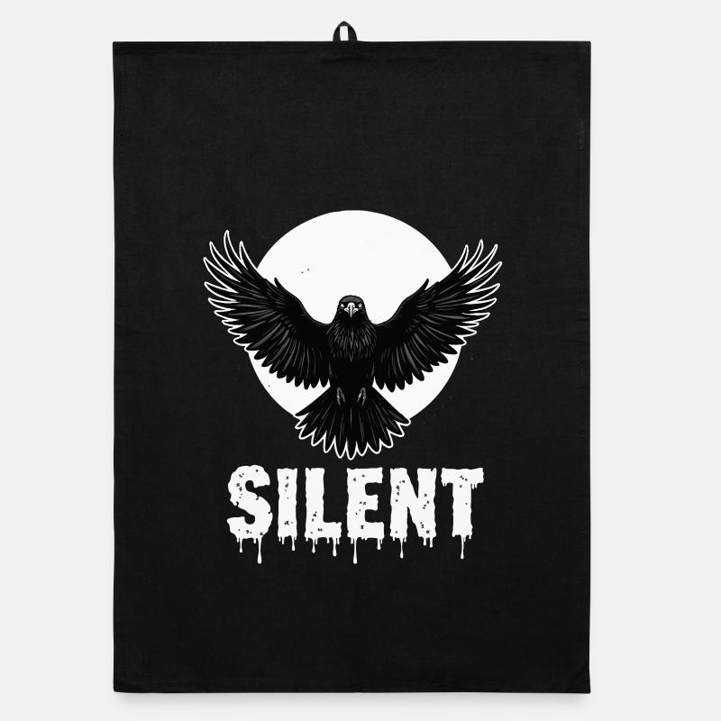 Silent – Dark Raven Gothic Motiv Organic Geschirrtuch