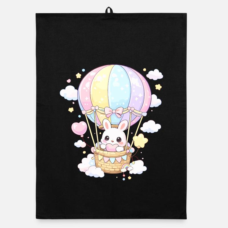 Pastel rabbit balloon in the sky Organic dish towel