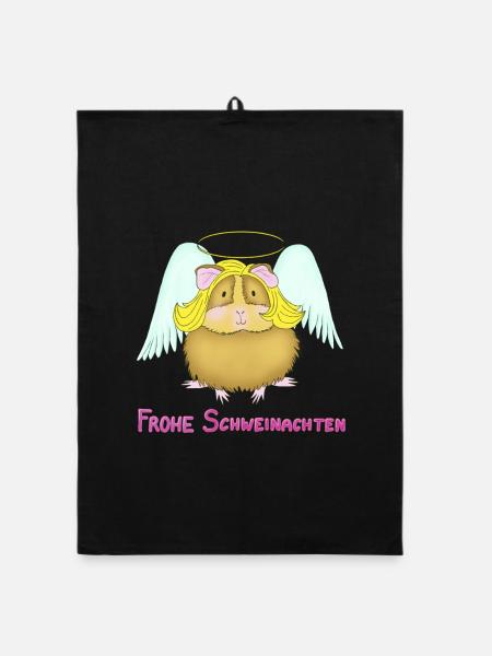 Weihnachtsengerl Meerschweinchen  - Organic Geschirrtuch - Schwarz - Vorne