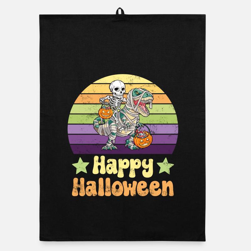 Halloween Skeleton on Dinosaur T-Rex Organic dish towel