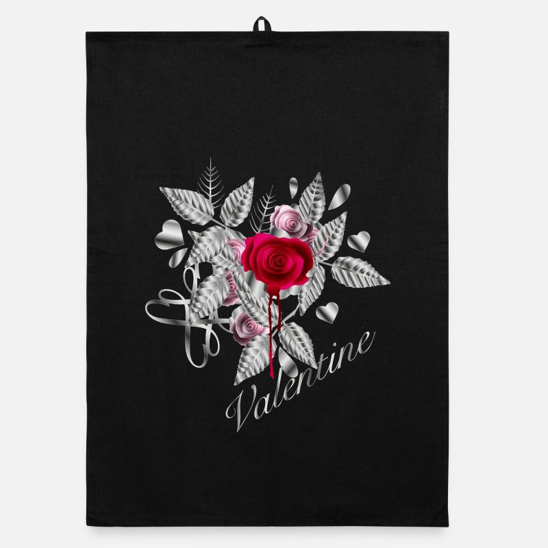 silver Valentine's Day composition with roses Organic dish towel