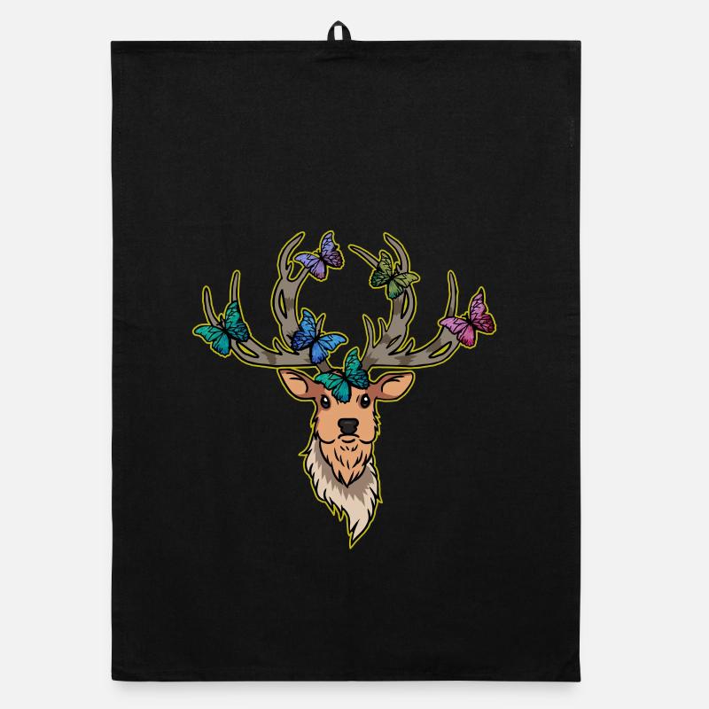 Cerf Papillons Cerf Tête Printemps Torchon bio