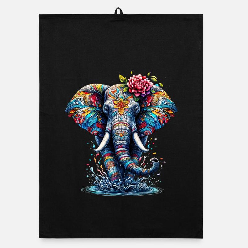 Elefant - Organic Geschirrtuch - Schwarz
