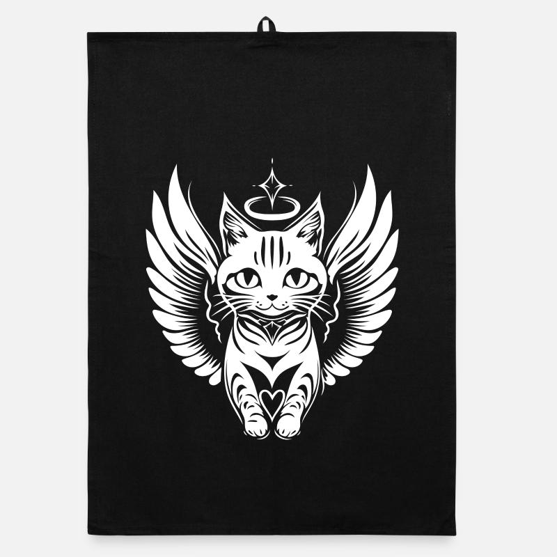 White Angel Cat with Wings Organic dish towel