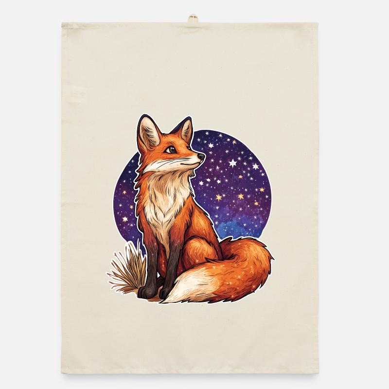 Fox and starry sky Organic dish towel