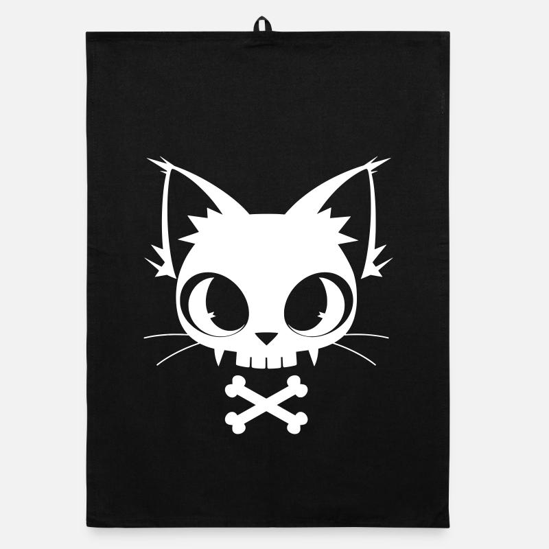 Skull Cat | Motif de crâne et d’os de Kawaii Torchon bio