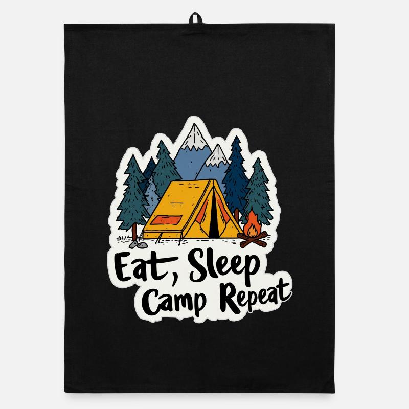 Camping Spruch Eat Sleep Camp Repeat Camper Outdoo - Organic Geschirrtuch - Schwarz