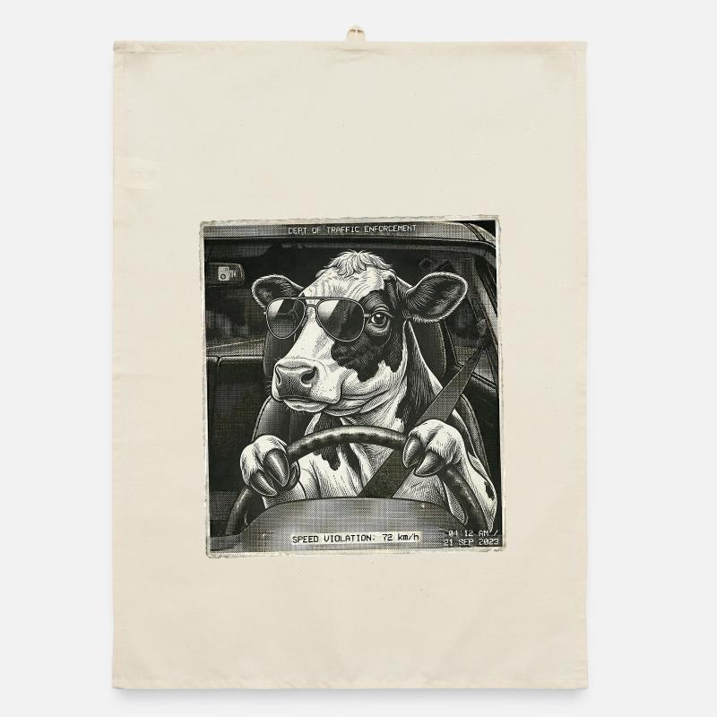 Dairy cow flashed driving a car Organic dish towel