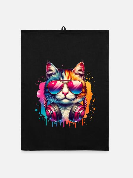 dj cat - Organic Geschirrtuch - Schwarz