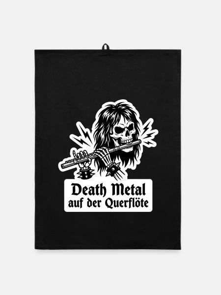 Querflöte Death Metal Totenkopf - Flötist Geschenk - Organic Geschirrtuch - Schwarz