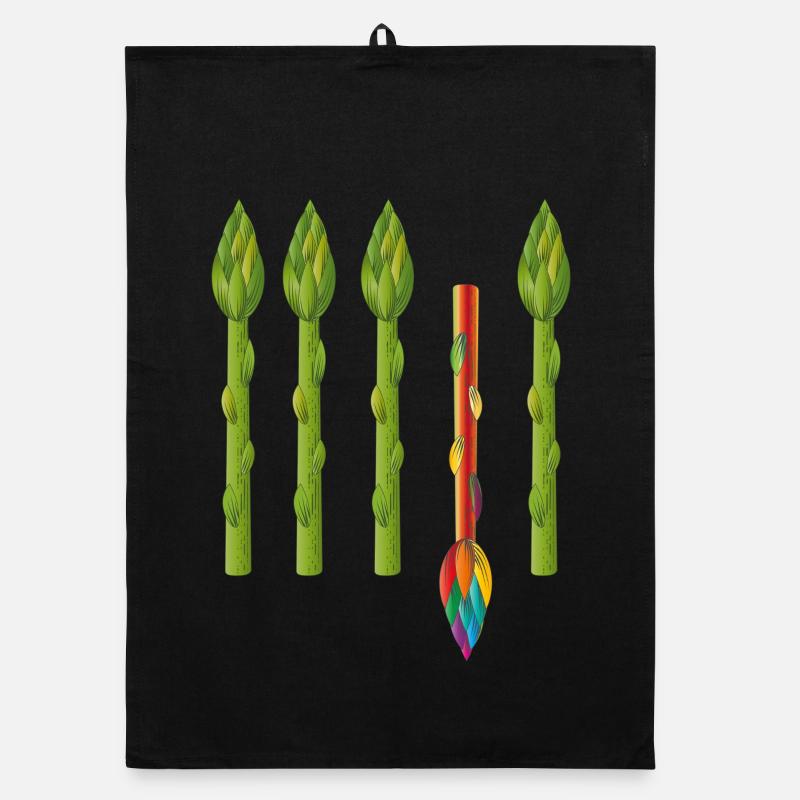 Vier grüne Spargel und ein bunter Spargel Organic Geschirrtuch