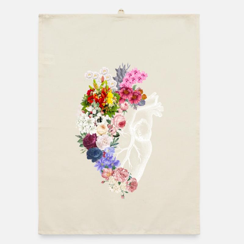 Florales anatomisches Herz Organic Geschirrtuch