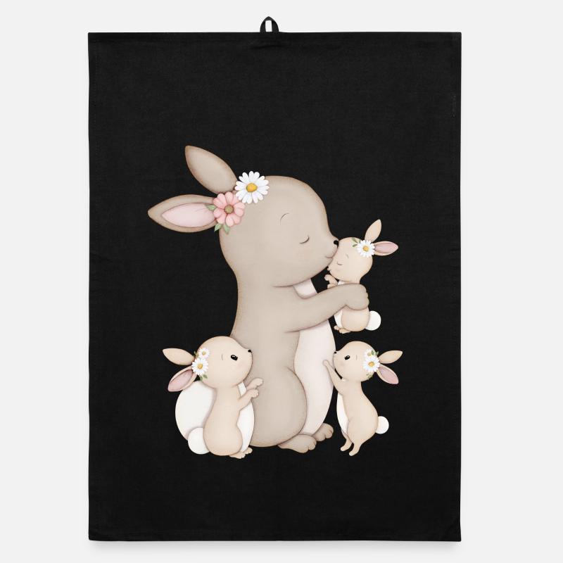 lapins mignons avec des fleurs Torchon bio