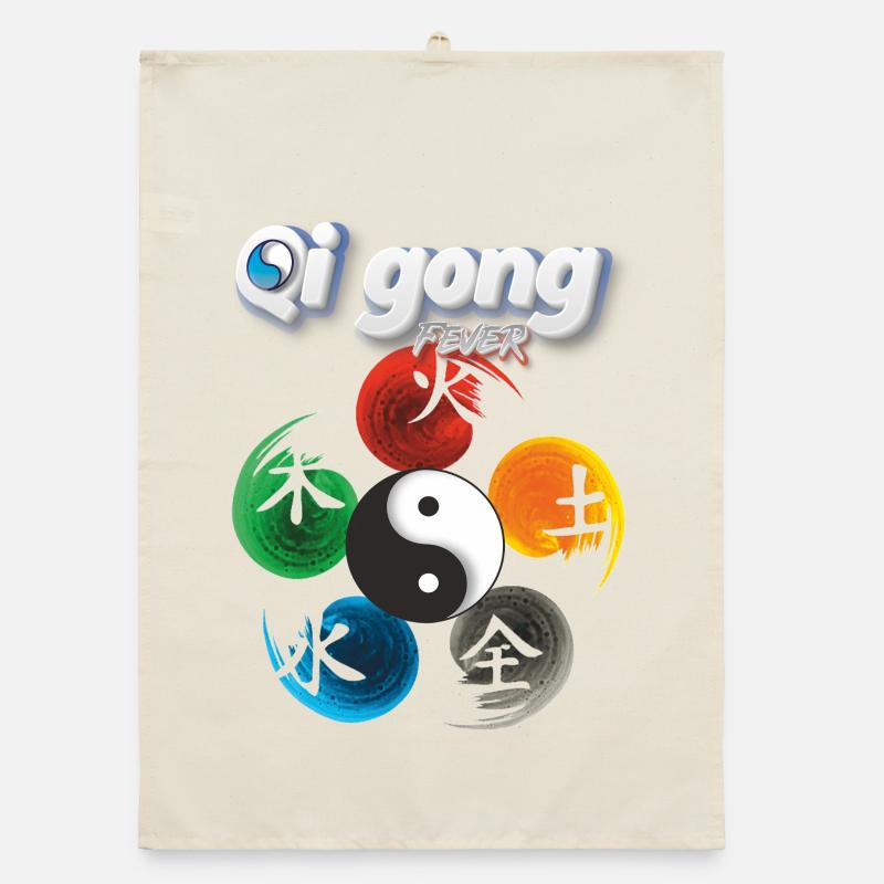Yin Yang Cinq Éléments Qi Gong Fever Design Torchon bio