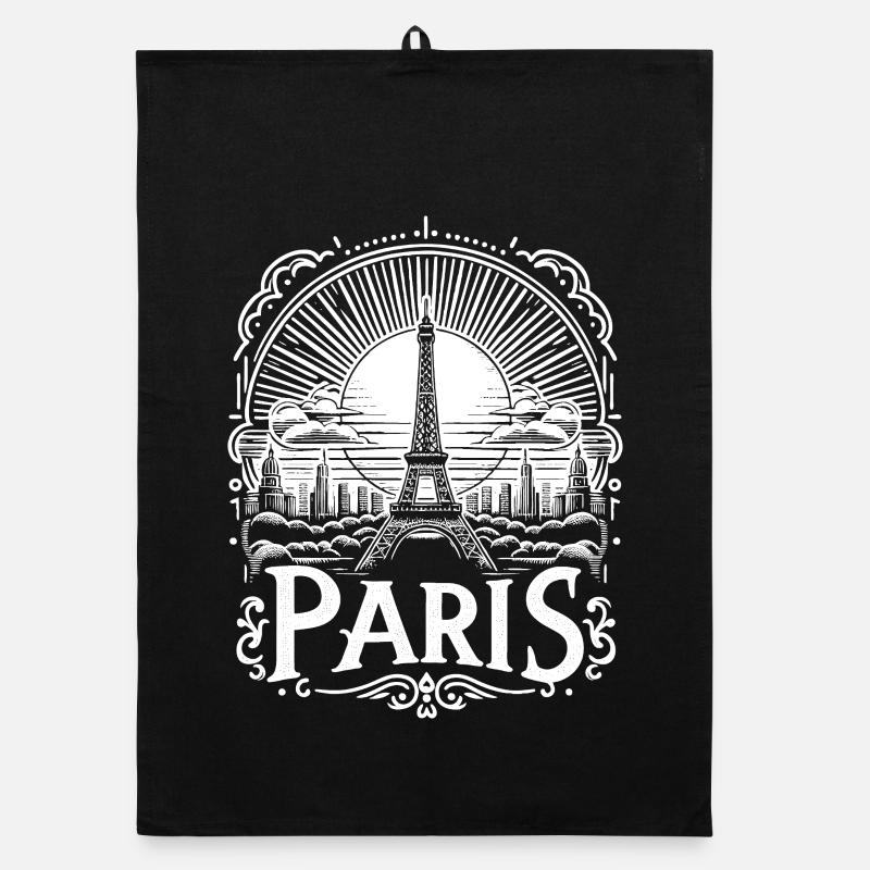 Création de chemises Paris avec la Tour Eiffel - la tour Eiffel - Torchon bio - noir