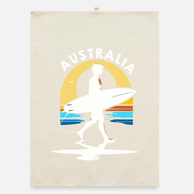 Surfeur Australie au coucher soleil Torchon bio