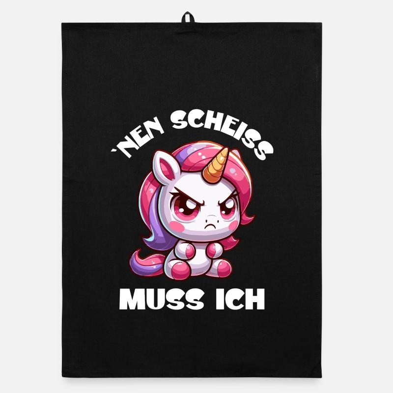 Wütendes Einhorn Chibi Motiv - Organic Geschirrtuch - Schwarz