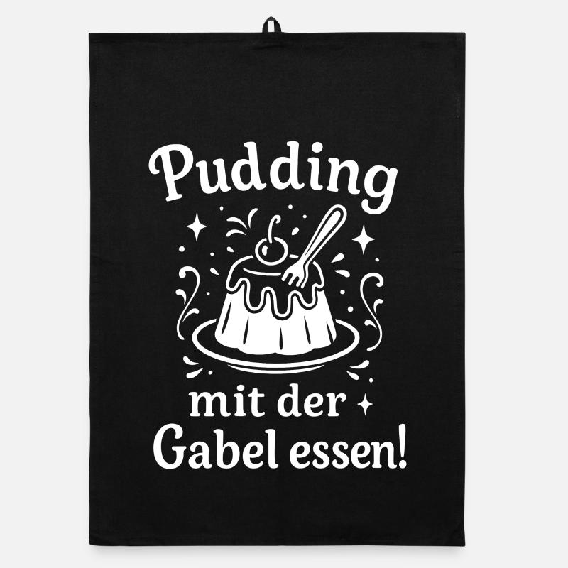 Pudding mit der Gabel Essen - Organic Geschirrtuch - Schwarz