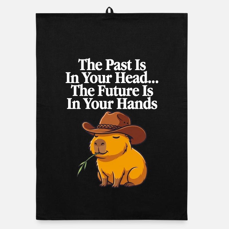 Cowboy Capybara Future - Mème de citation motivationnelle Torchon bio