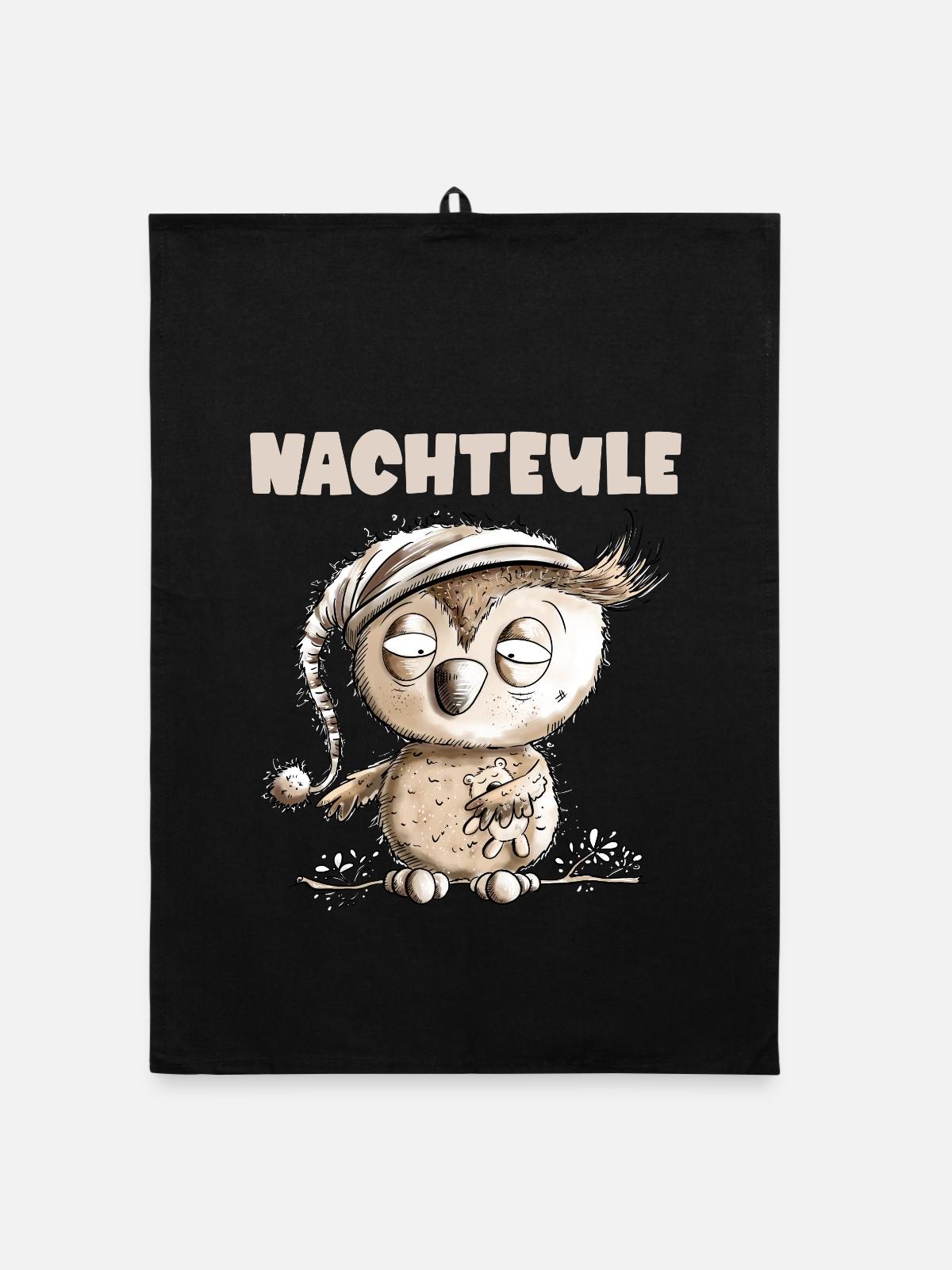 Drollige Nachteule Eule - Organic Geschirrtuch - Schwarz - Vorne