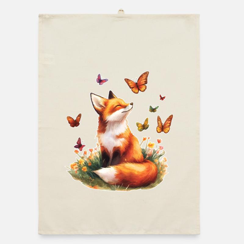 Fuchs mit Schmetterlingen Organic Geschirrtuch