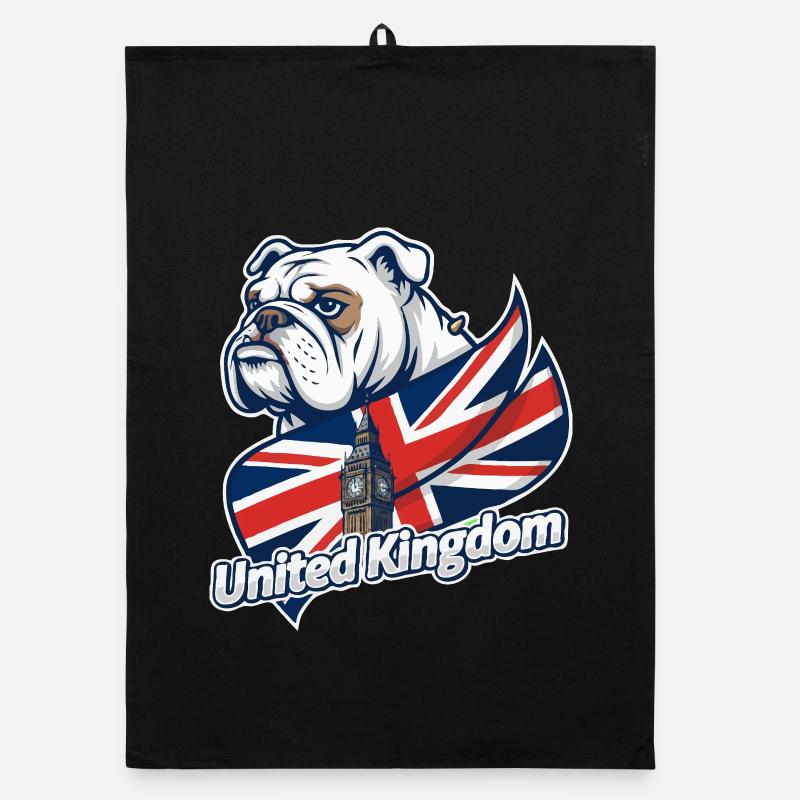 Bouledogue avec drapeau britannique et Big Ben Torchon bio