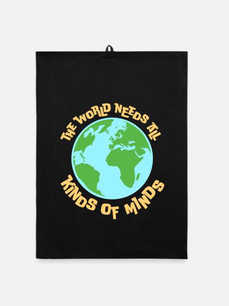 The World Needs All Kinds Of Minds Inspirierend - Organic Geschirrtuch - Schwarz - Vorne