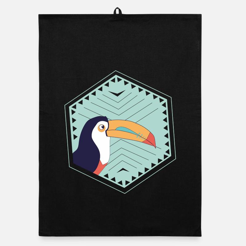Colorful toucan - turquoise Organic dish towel
