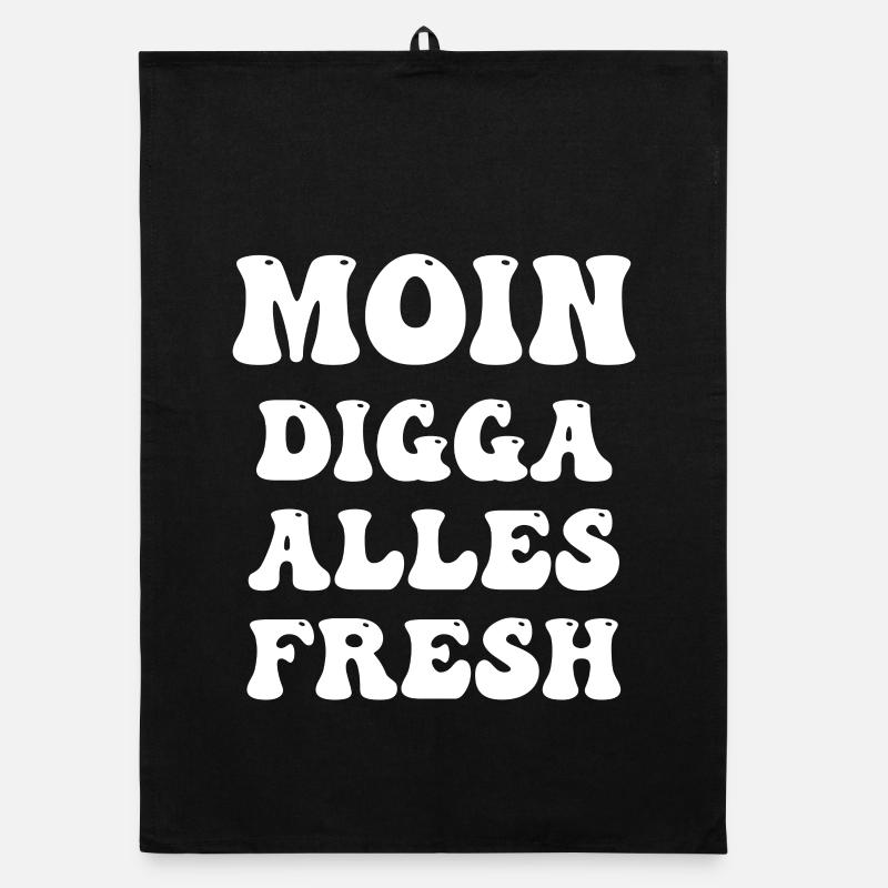 moin digga alles fresh - Organic Geschirrtuch - Schwarz
