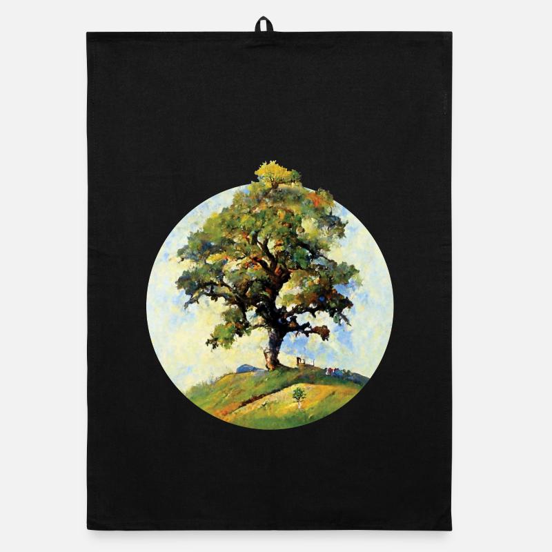 Painting | Tree on a hill Organic dish towel