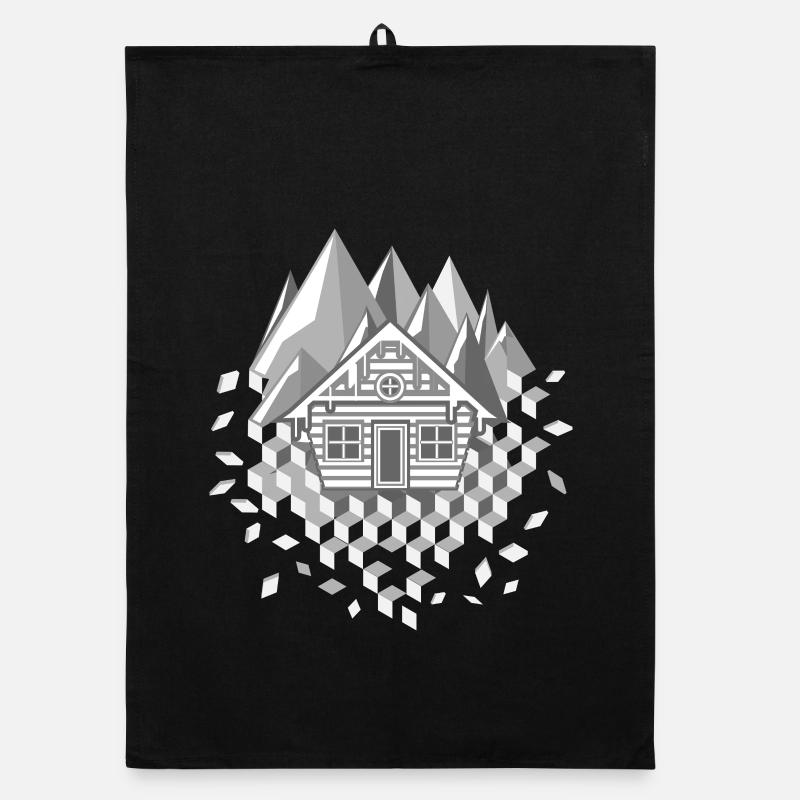 extraordinary stylized hut and mountains Organic dish towel