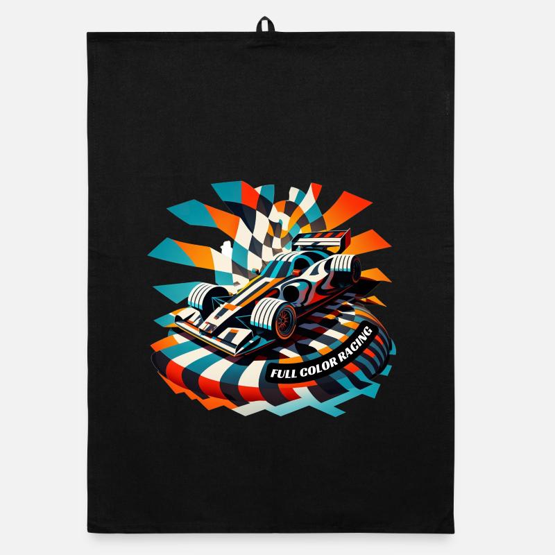 Illustration de voiture de course en couleur - Torchon bio - noir