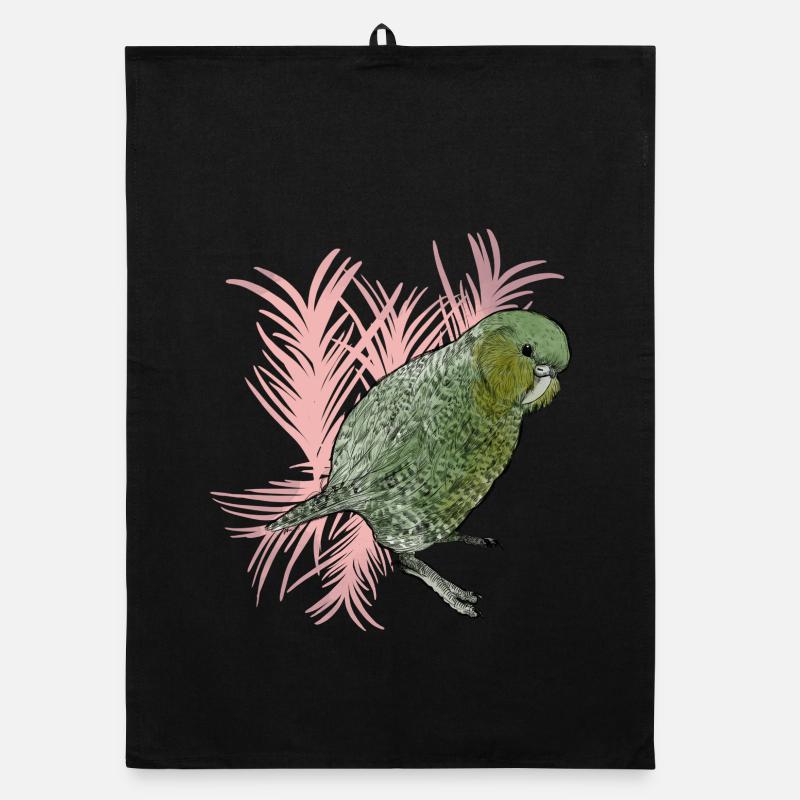 Kakapo mit Palmwedel Vignette Organic Geschirrtuch