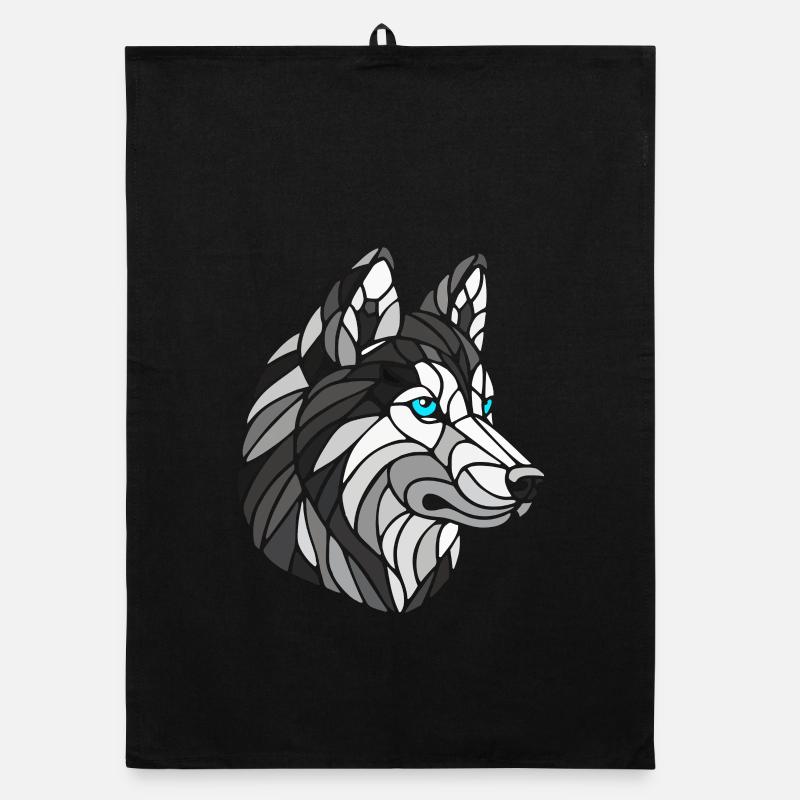 Black and White Husky with Blue Eyes, Geometric Organic dish towel
