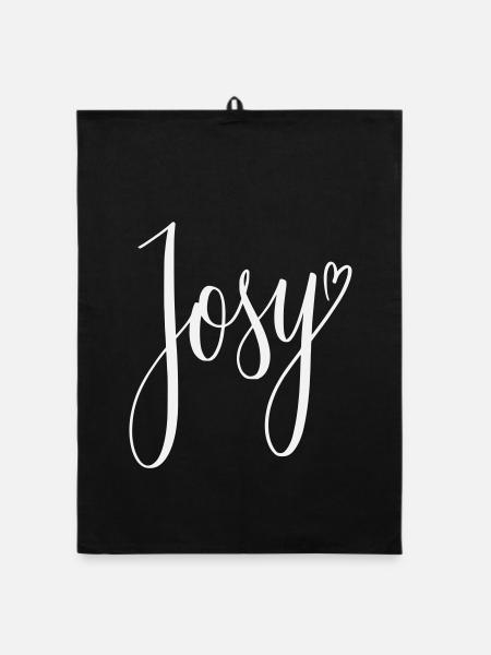 Josy Script Herz-Design - Organic Geschirrtuch - Schwarz - Vorne