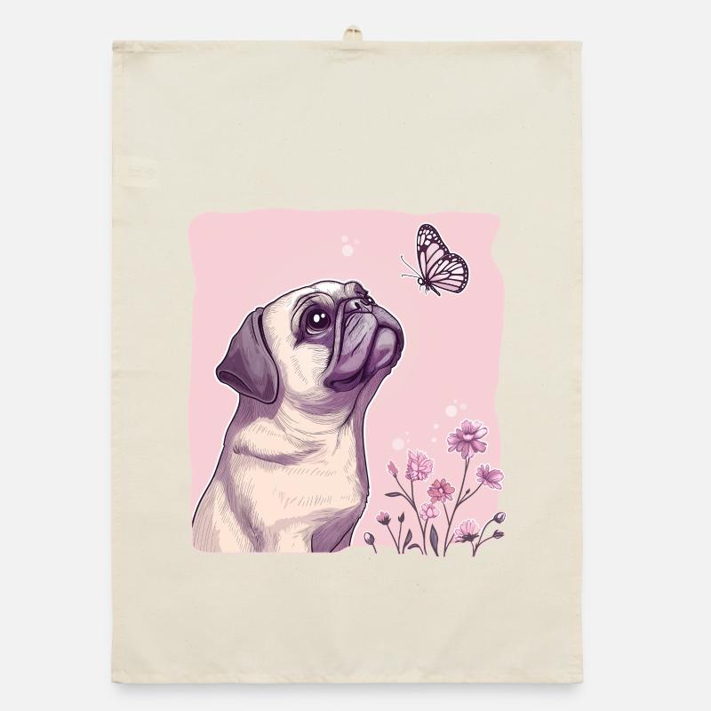 Mops mit Schmetterling Organic Geschirrtuch