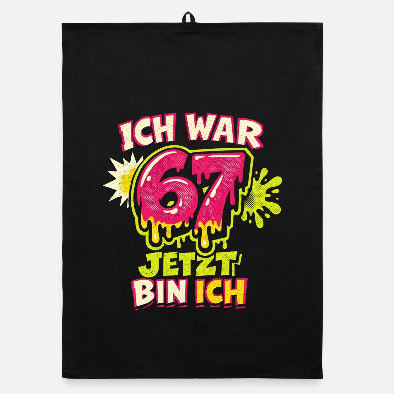 67 Six Seven Ich war 6 jetzt 7 Geburtstag - Organic Geschirrtuch - Schwarz