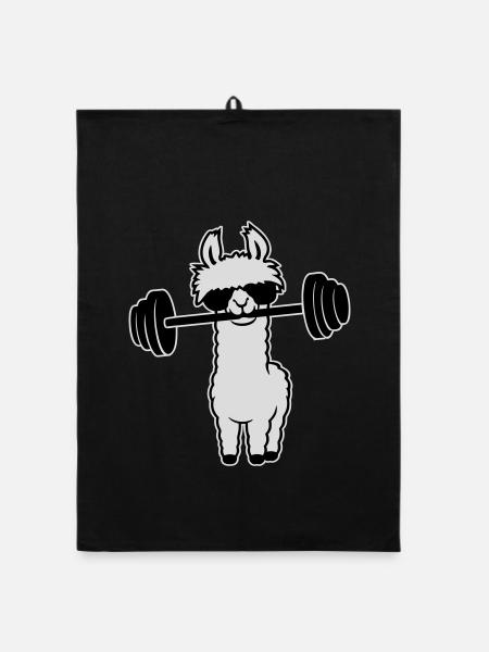 Cool Llama Weightlifting Barbell Sunglasses Gym - Organic dish towel - black - Front