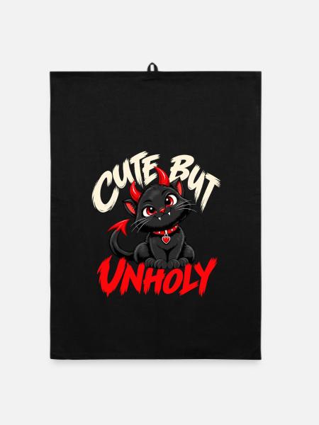 Cute But Unholy Schwarze Katze Gothic - Organic Geschirrtuch - Schwarz - Vorne