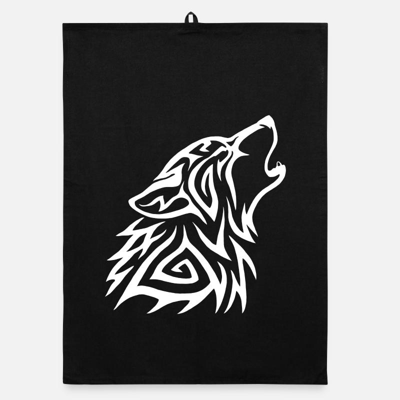 Tribal Wolf Howl White Organic Geschirrtuch