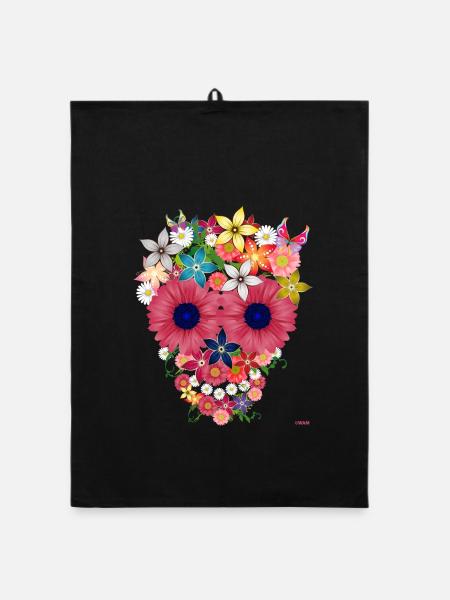 fleurs crâne par WAM - Torchon bio - noir
