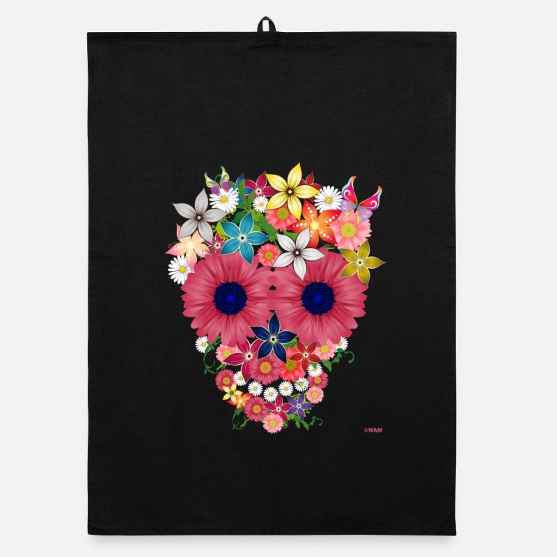 skull flowers by wam Organic dish towel
