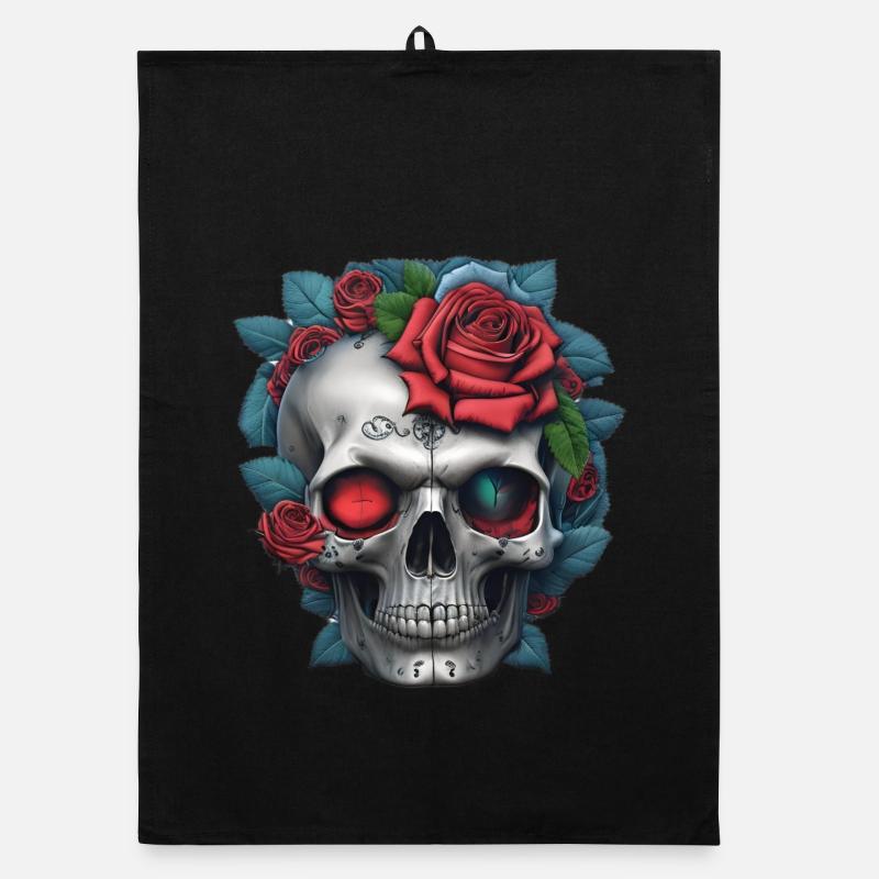 Skull with roses Organic dish towel