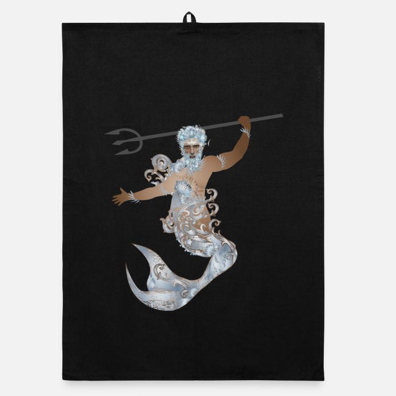 mysterious Aquarius with trident and fin Organic dish towel