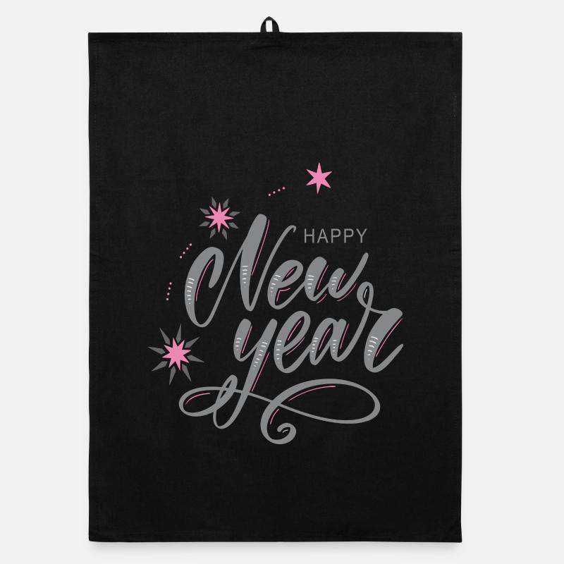 happy New Year - Organic Geschirrtuch - Schwarz