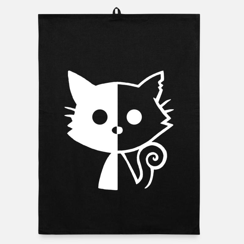 Chat yin et yang (blanc) - Torchon bio - noir