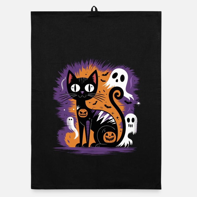 Spooky Halloween Cat Organic dish towel
