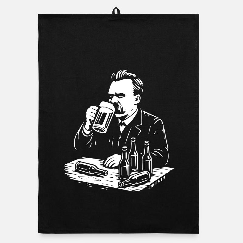 Friedrich Nietzsche trinkt Bier Illustration Organic Geschirrtuch